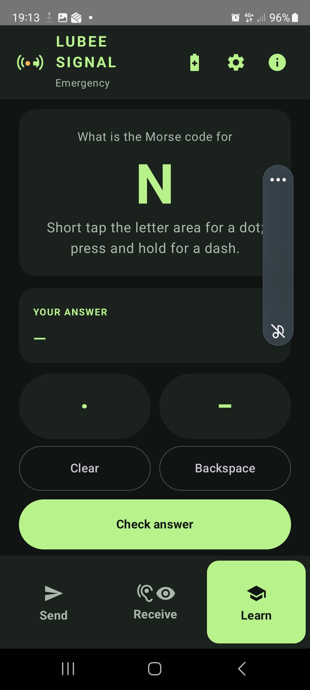 Lubee Signal app screenshot: Practise a letter